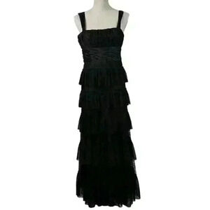 BCBGMAXAZRIA Black Ruffled Lace Evening Gown Dress